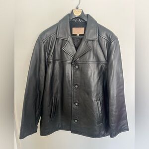 Vintage GUESS Black Leather Jacket Men’s XL Button Front Classic Coat